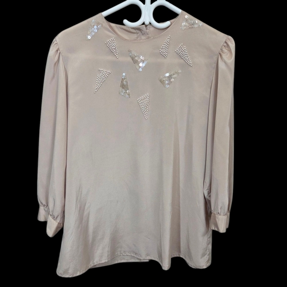 ⭐️Kara Cream Embellished Blouse with  Cuffed Sleeves Size 12 - Picture 1 of 6